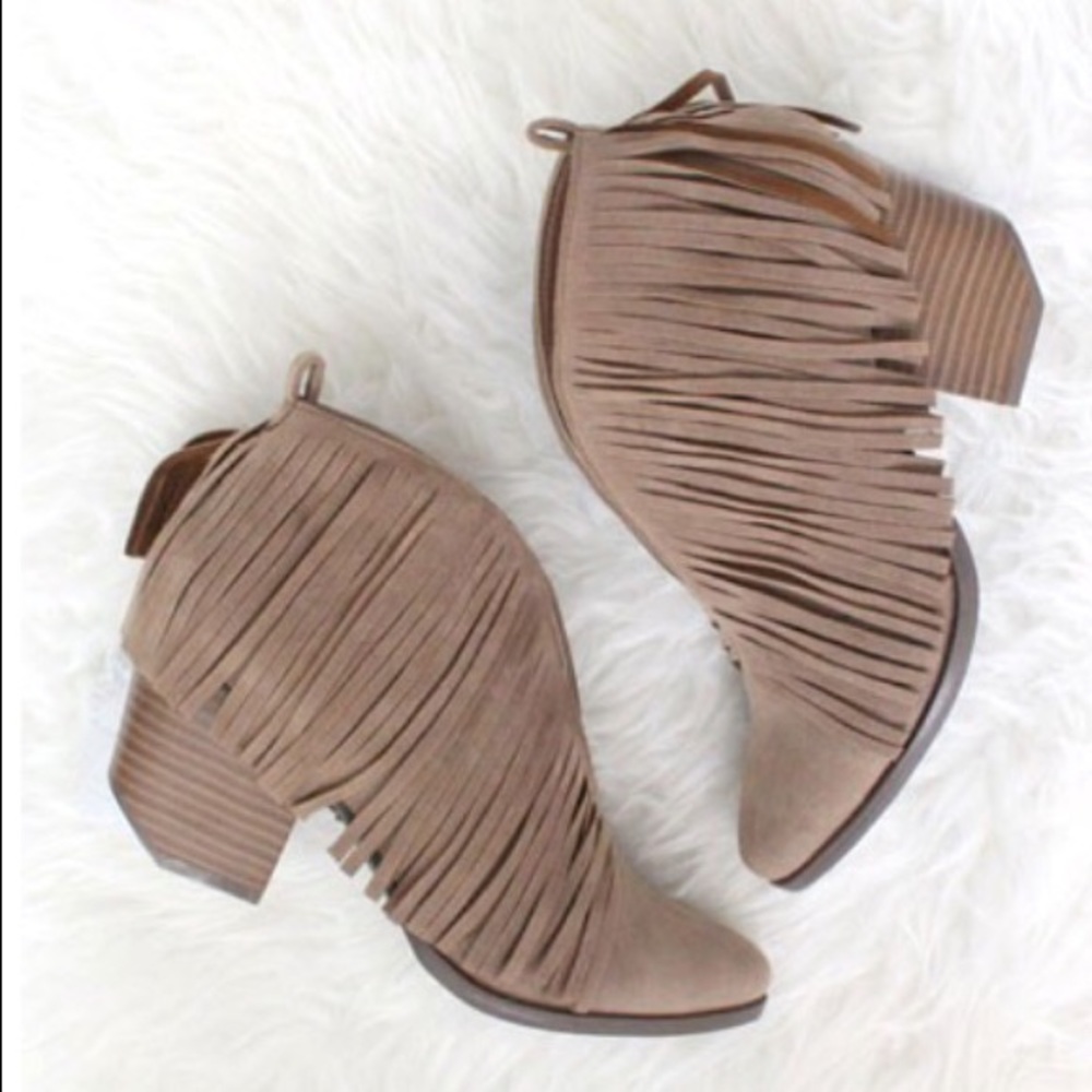 Taupe fringe booties